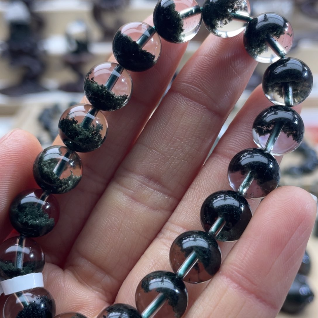 水晶手链未镶嵌绿幽灵聚宝盆手串