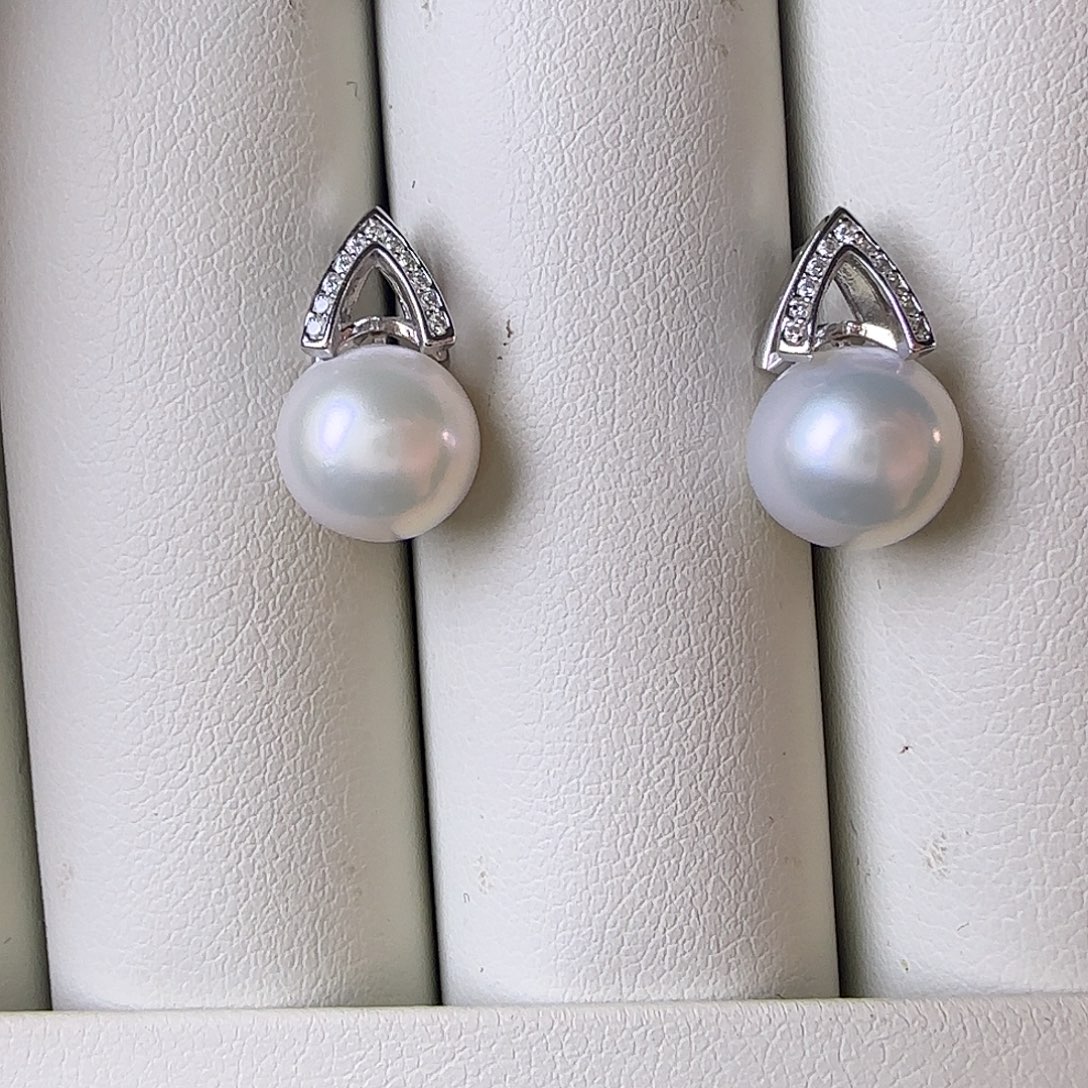 淡水珍珠耳饰银S925镶嵌9～10耳钉