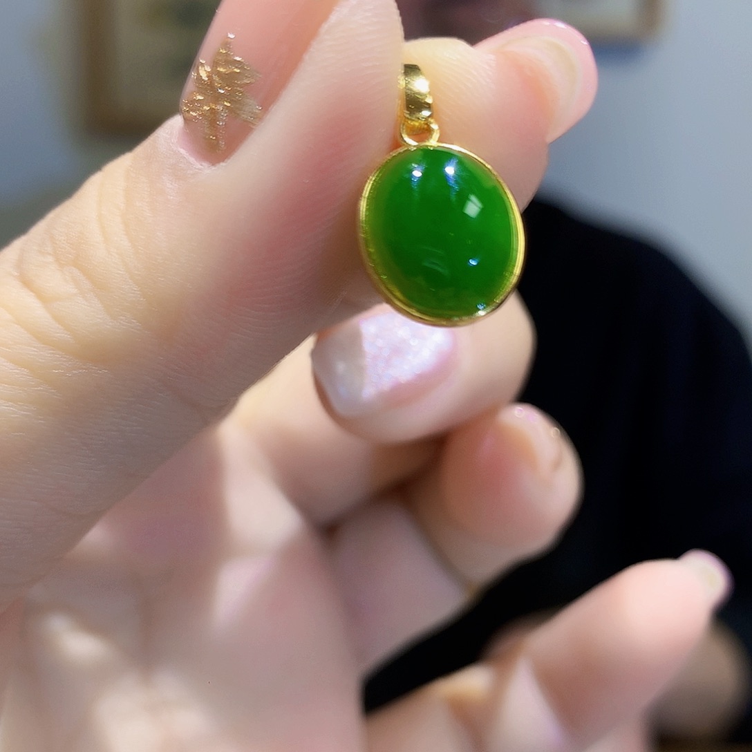 和田玉（碧玉）颈饰银S925镀金镶嵌