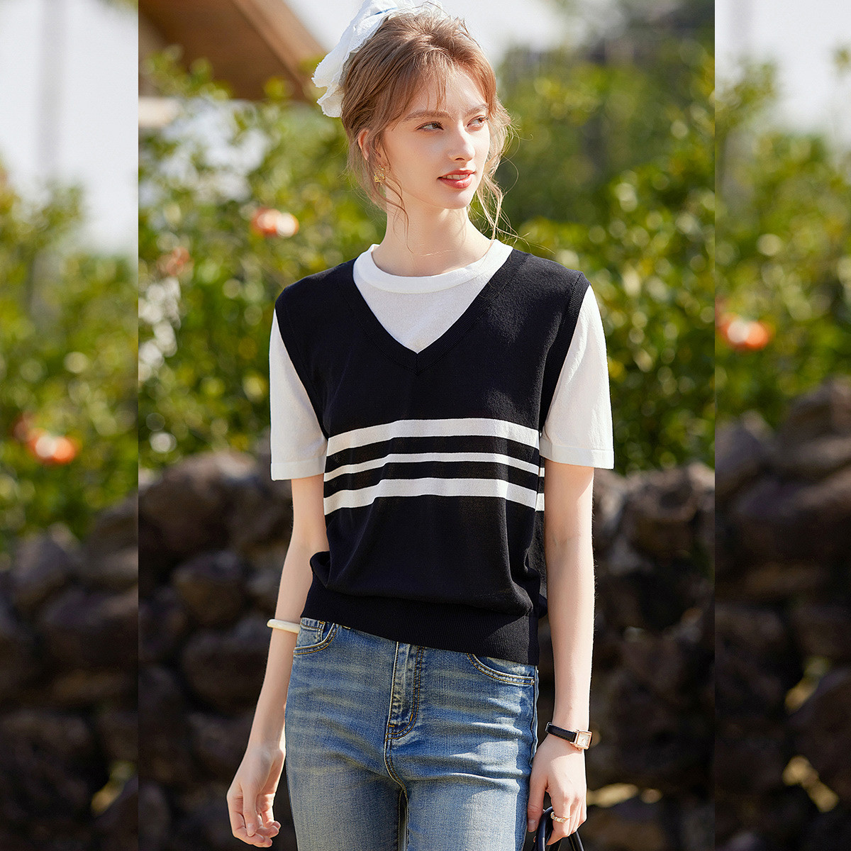 【小铃铛】白鹿语欧若动感风25圆领套头休闲针织衫YU20049