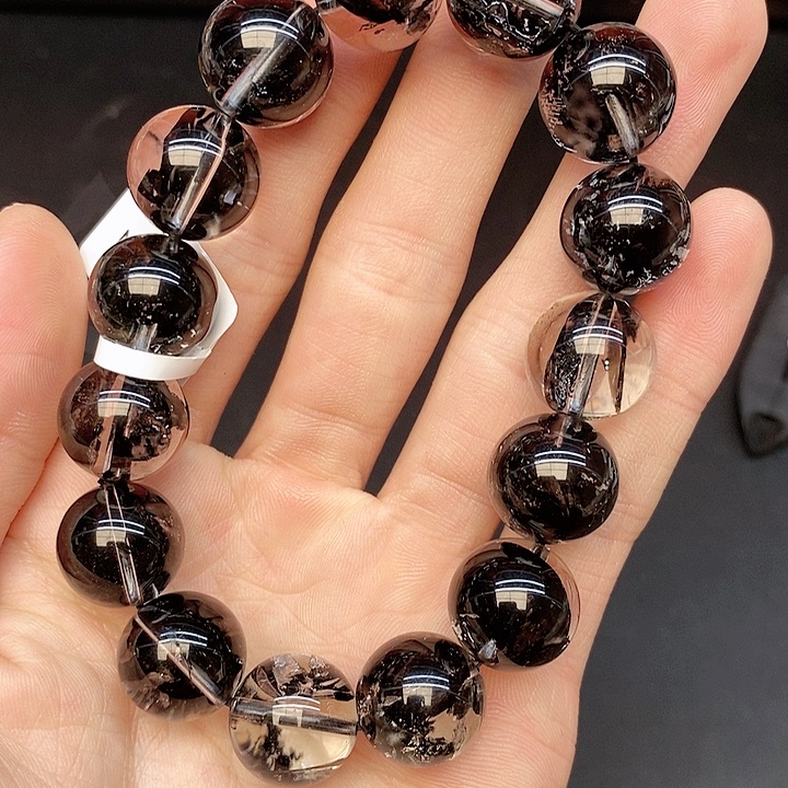 水晶手链未镶嵌月****甲27黑闪灵14mm