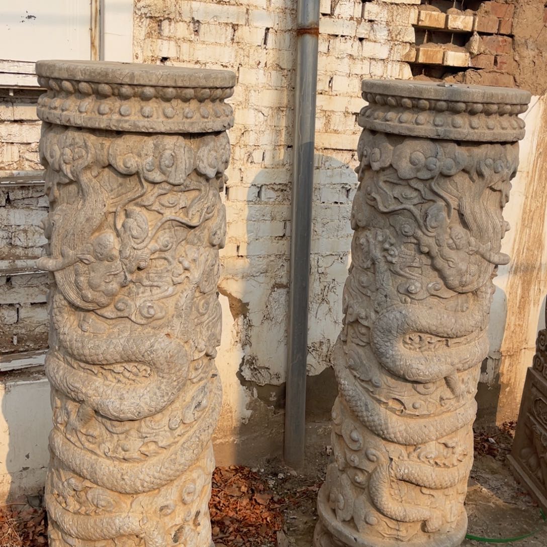 老挝石青石盘龙柱 品相如图