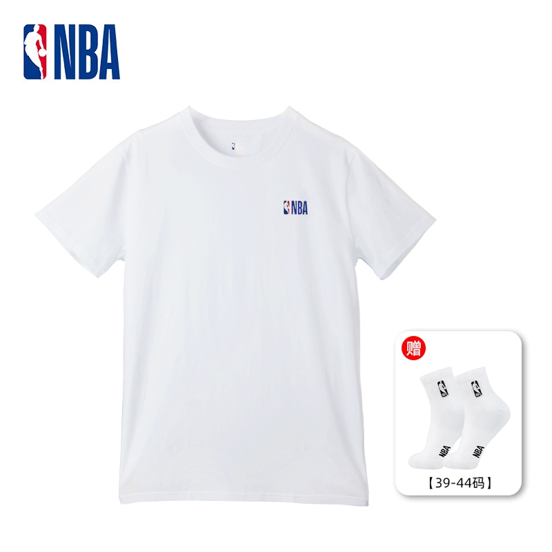 NBA经典款白T运动短袖棉打底圆领情侣衫男士休闲打底衣户外纯色