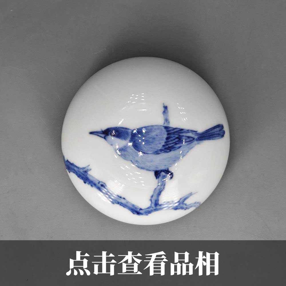 真如堂青花单翠纹印泥盒
