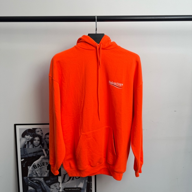 未使用 Balenciaga/巴黎世家 荧光橙可乐帽衫/M码