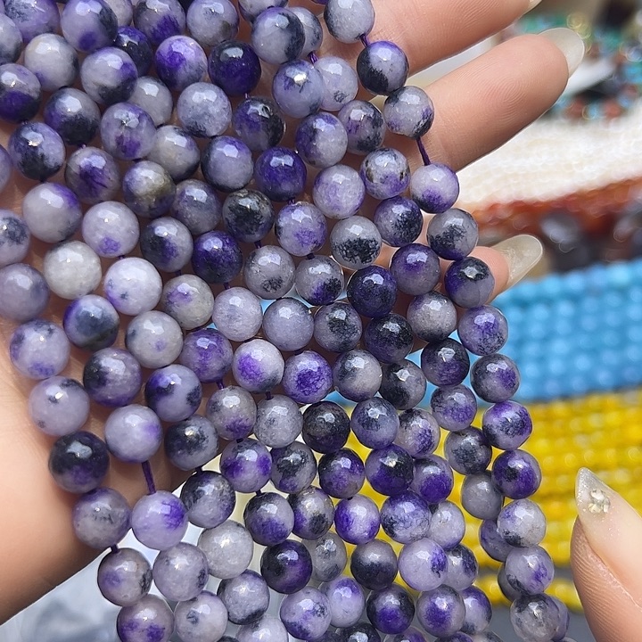 玛瑙/玉髓未镶嵌珠宝半成品T610  8m天然石英质玉刻面圆珠两条