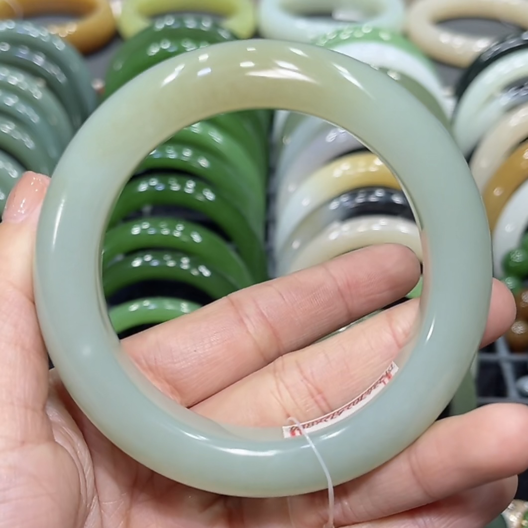 新疆和田玉且末蓝带糖手镯56-57圈口