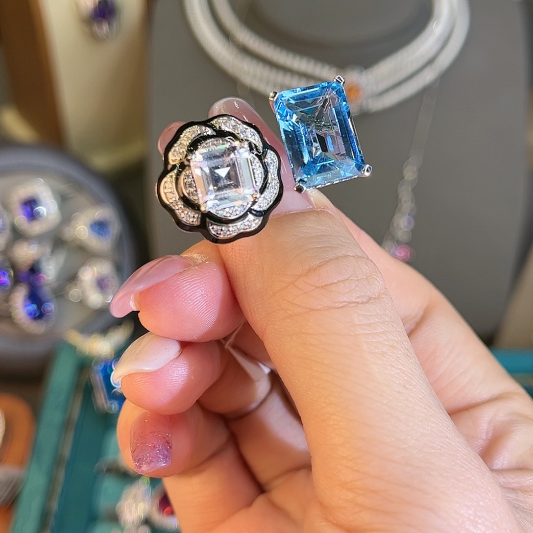 托帕石戒指银S925镶嵌