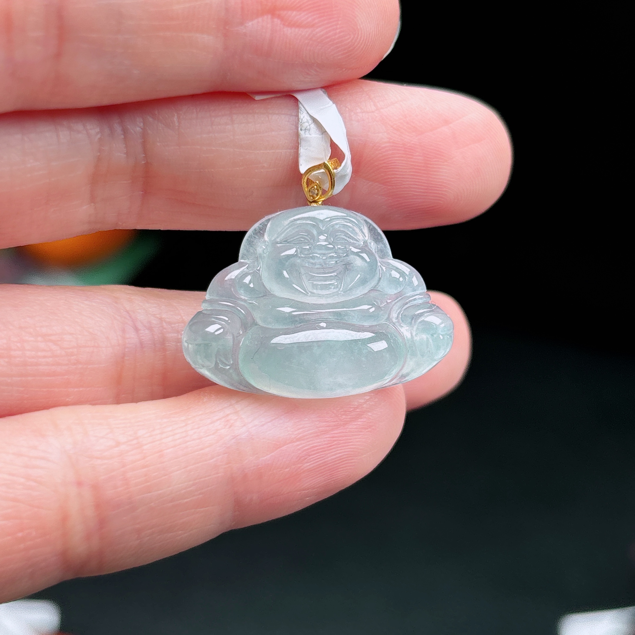 缅甸天然A货翡翠18k金扣头镶嵌吊坠佛公吊坠
