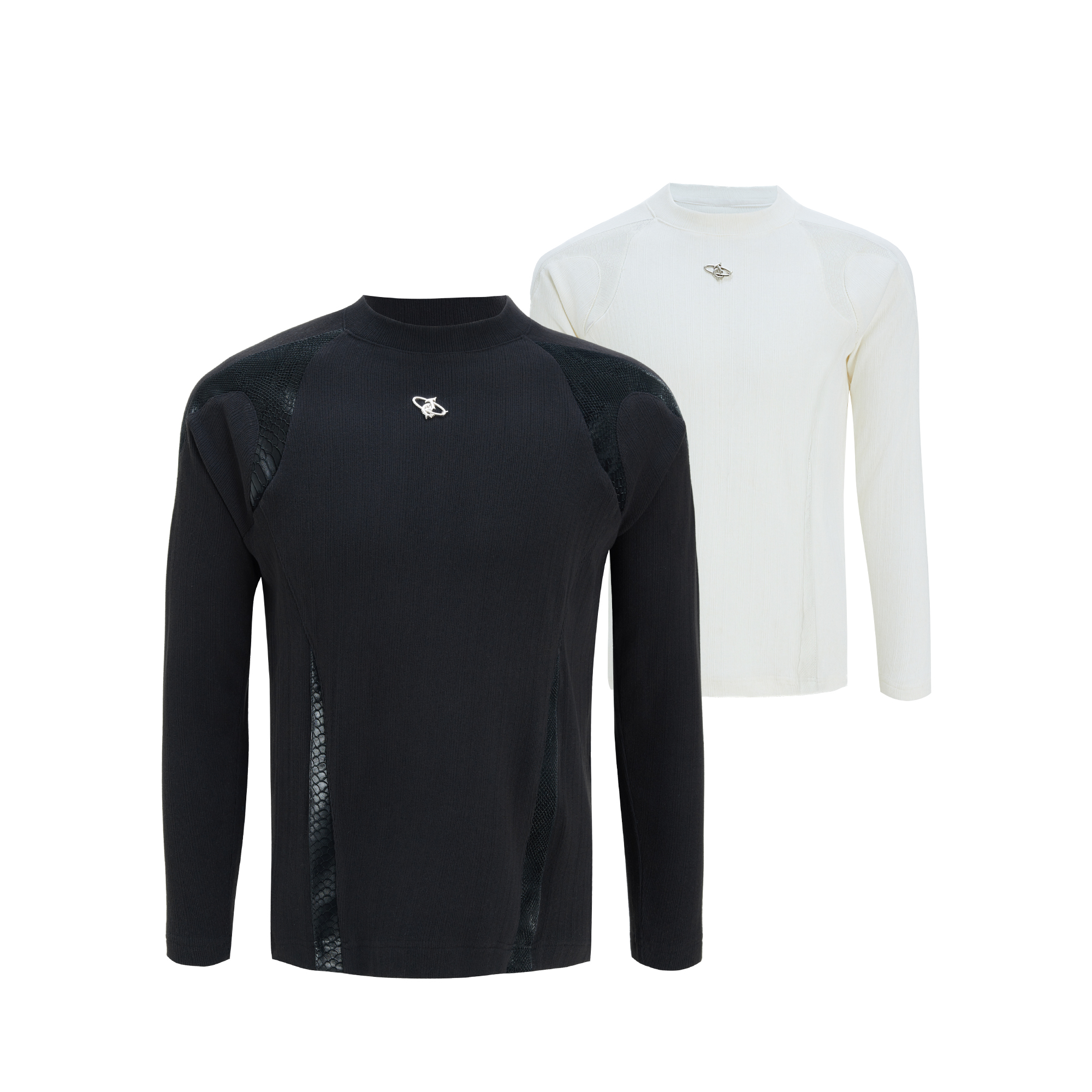 ArguE CulturE暗鳞*纯棉坑纹解构圆领拼皮打底衫保暖修身长袖男