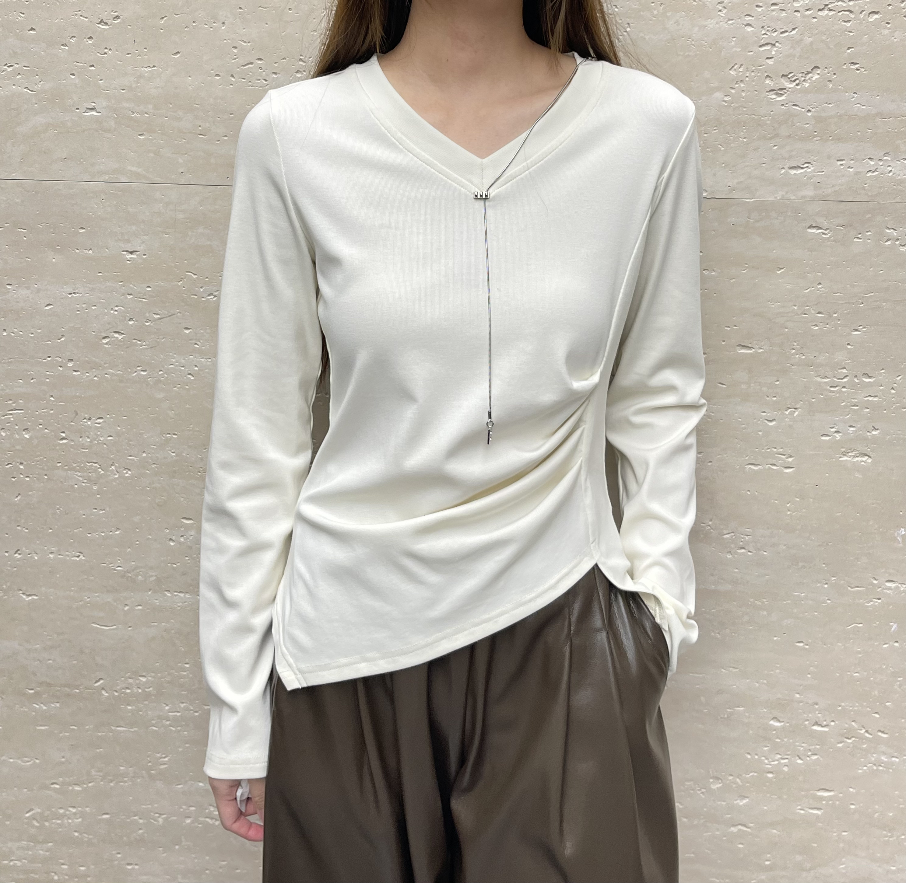 MK#95289秋季福利垫肩可拆链条修身上衣，衣长：53cm