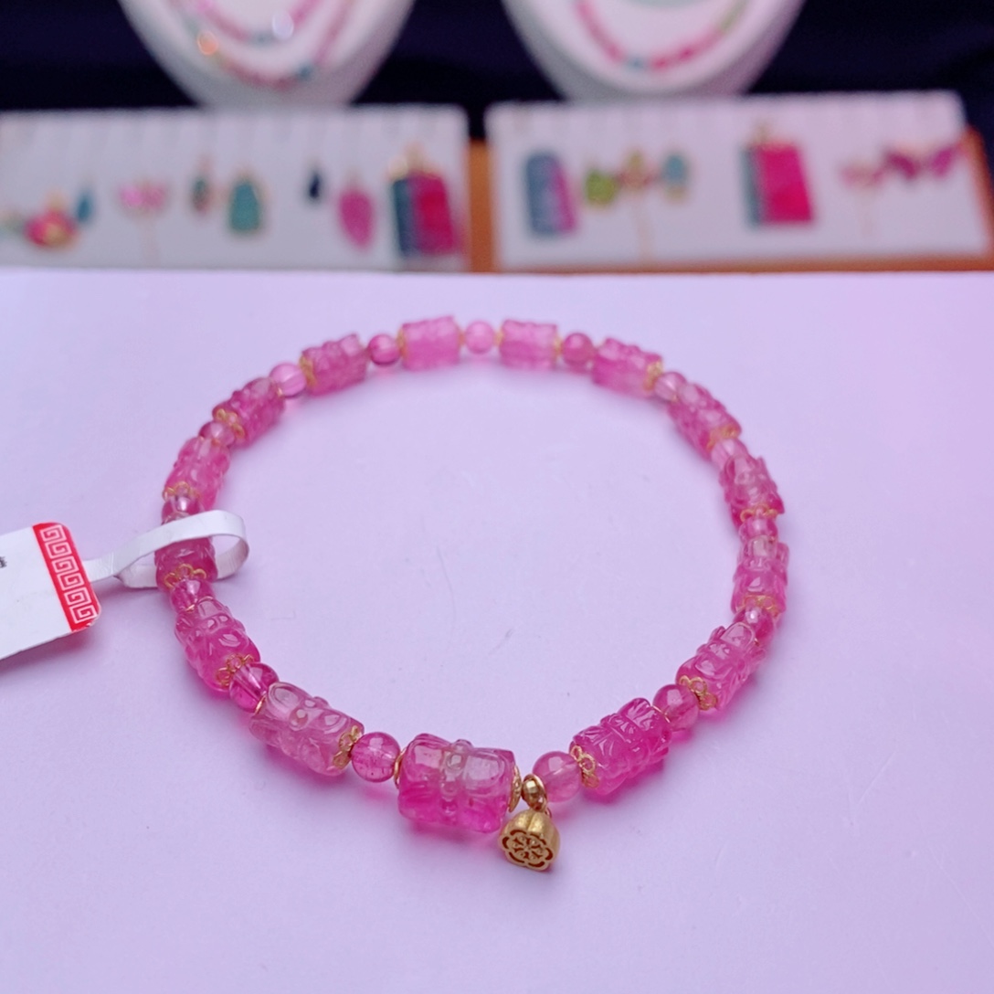 未镶嵌手链碧玺并蒂莲花手链yy