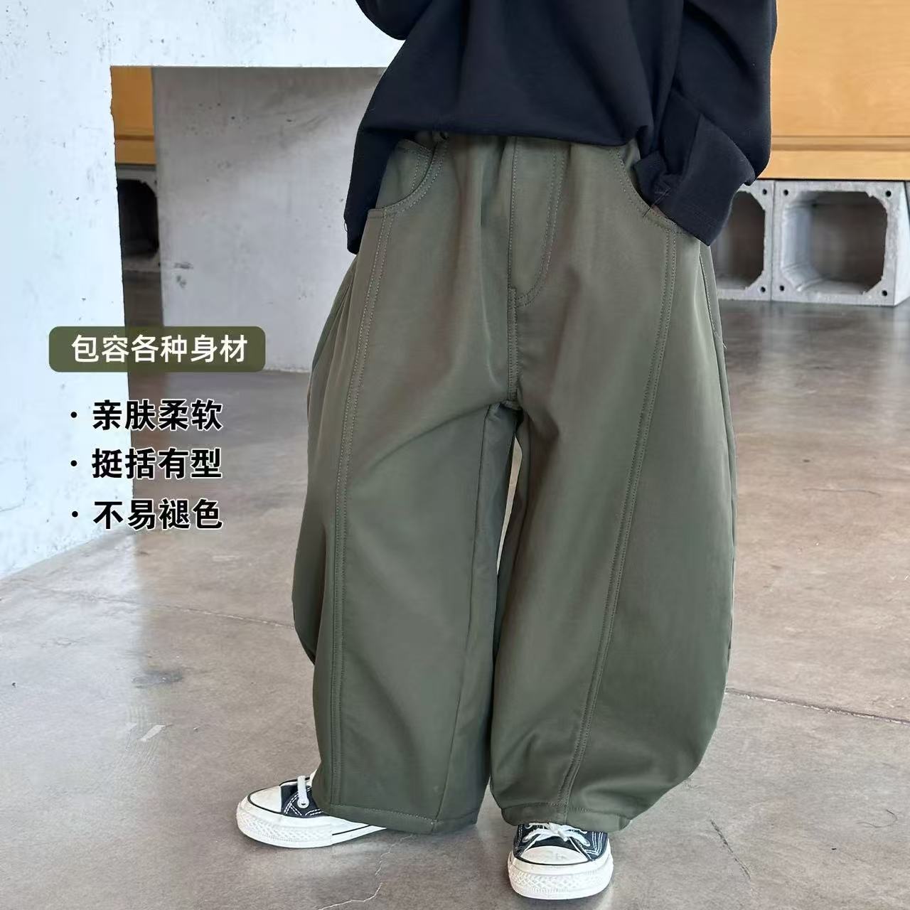 2025冬季新款韩版儿童加厚羊驼绒保暖休闲裤男童百搭时尚萝卜裤潮