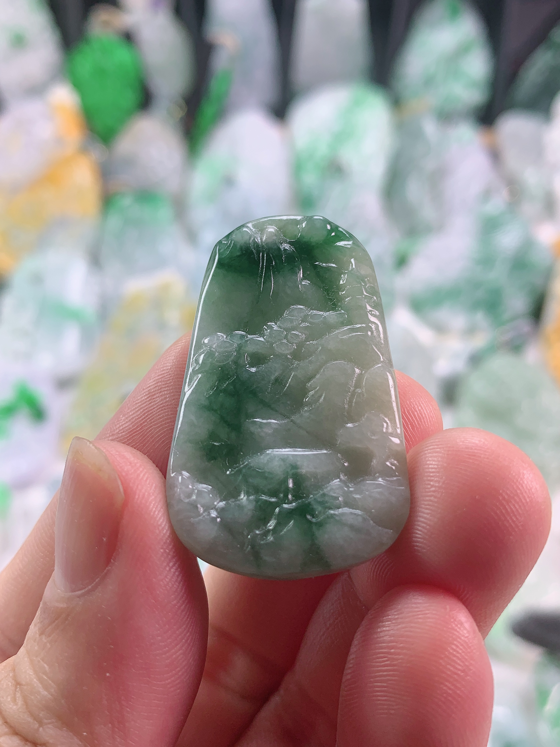 缅甸天然A货翡翠小山水吊坠40-24.4-6.2