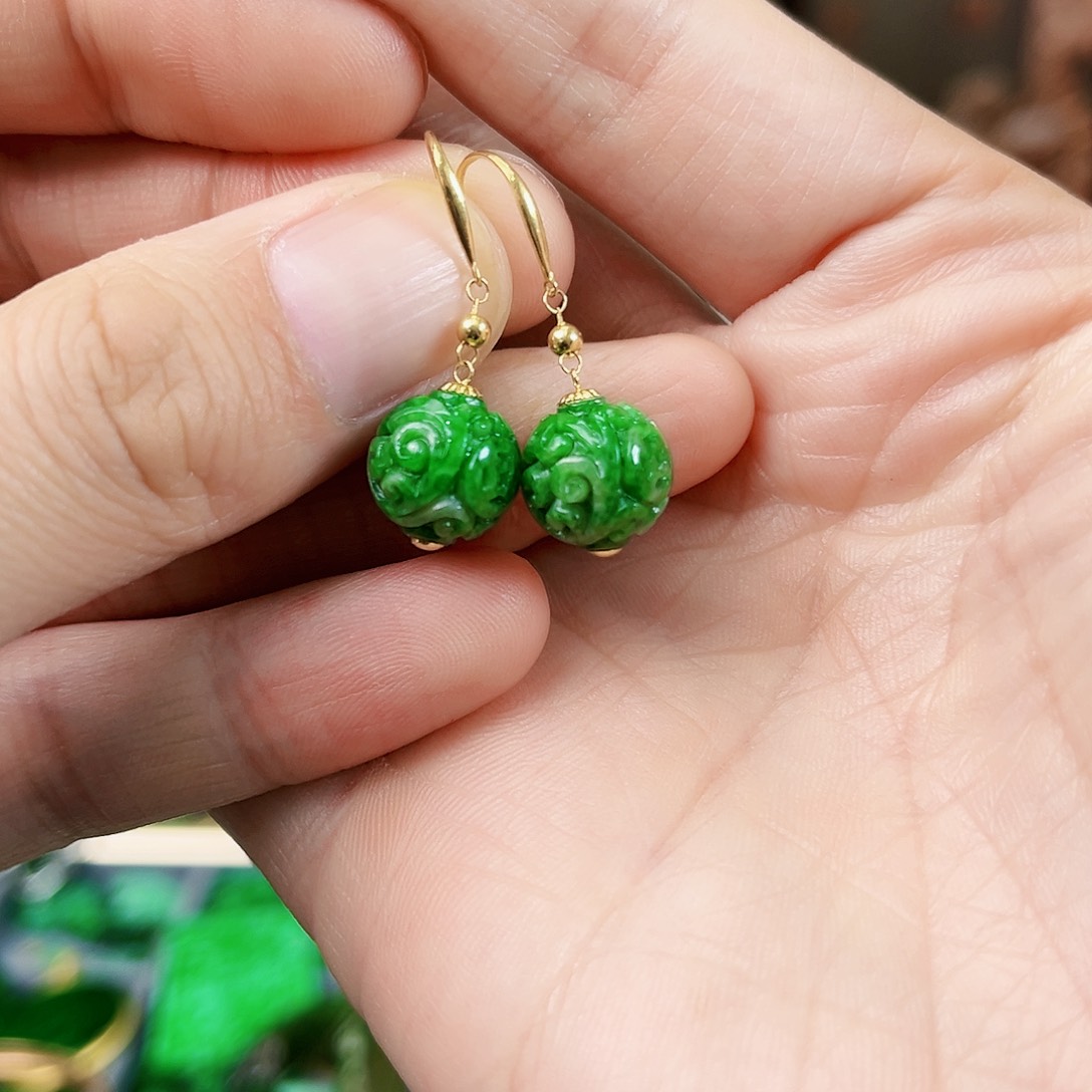 翡翠耳饰18K金镶嵌耳饰