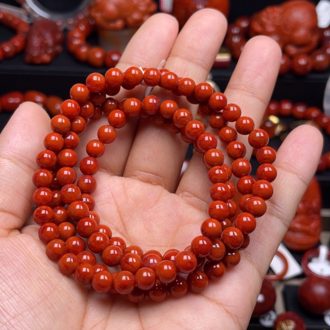 南红玛瑙珠宝奇石未镶嵌多圈6mm