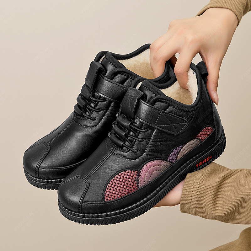 意迪森绵羊毛中老年加绒保暖妈妈款棉鞋冬季防水防滑软底雪地靴女