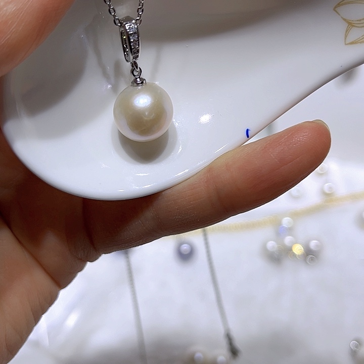 淡水珍珠白珠银色万能扣银S925镶嵌