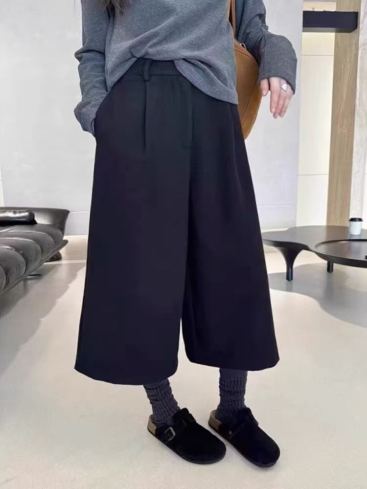 6611-AQ休闲毛呢八分阔腿裤