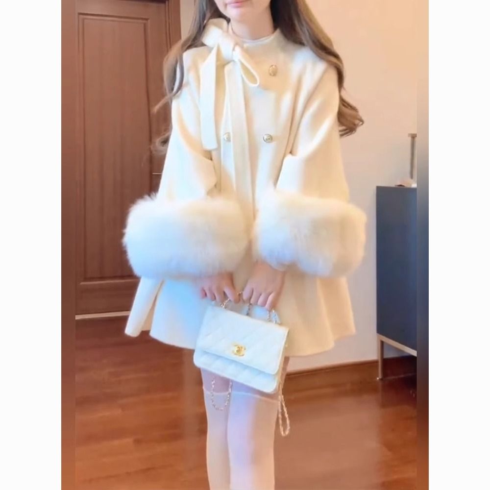 大码韩系富家千金毛呢斗篷大衣女秋冬名媛风高级感中长款呢子外套