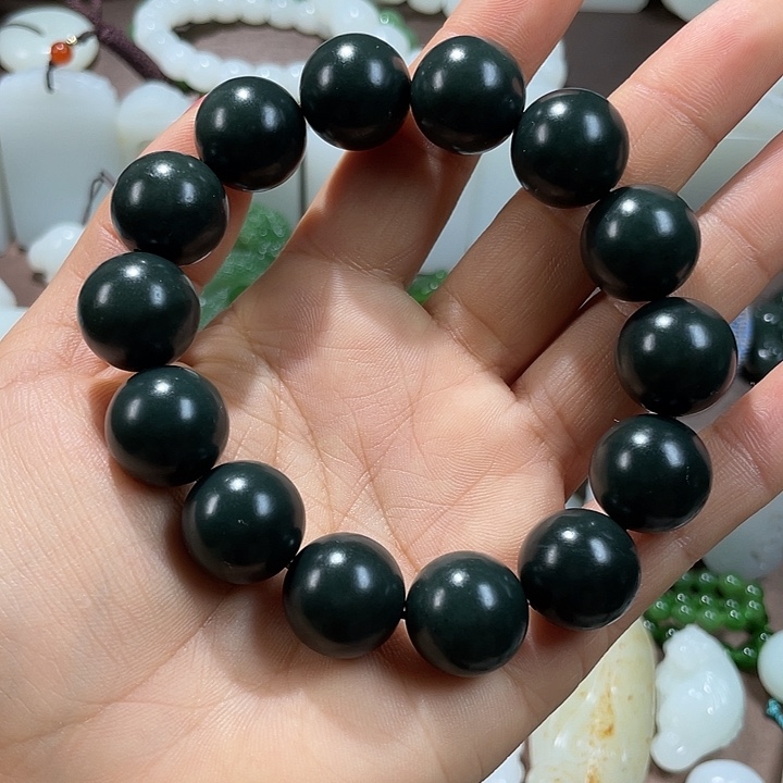 和田玉（翠青玉）手链未镶嵌