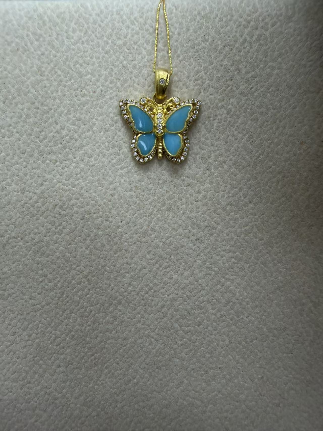 足金999 5G工艺蓝蝴蝶吊坠F200（不含链）