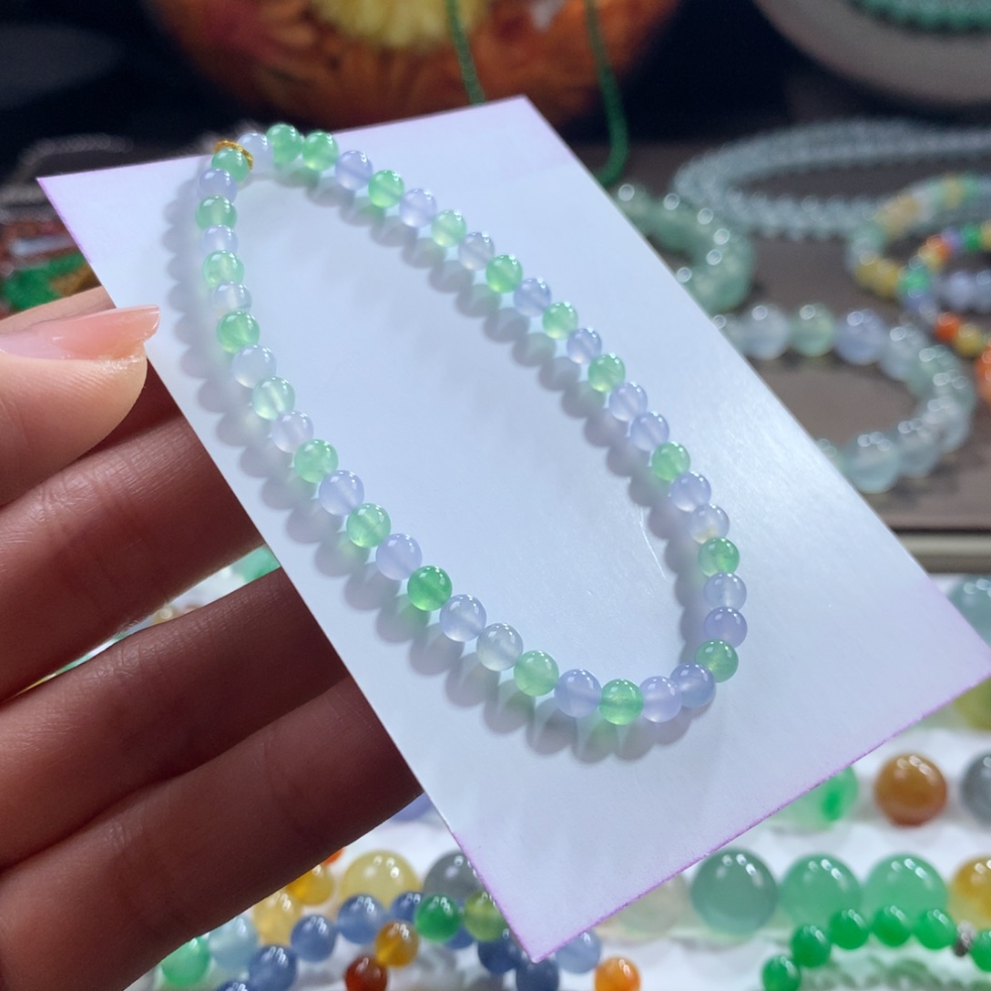 翡翠未镶嵌手链冰透梦幻春彩配色卡4.2