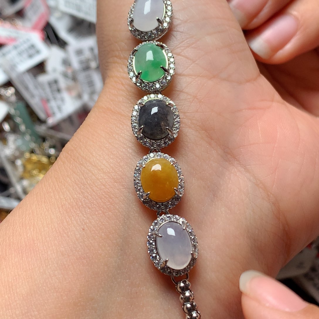 翡翠戒指银S925镶嵌天然翡翠手链