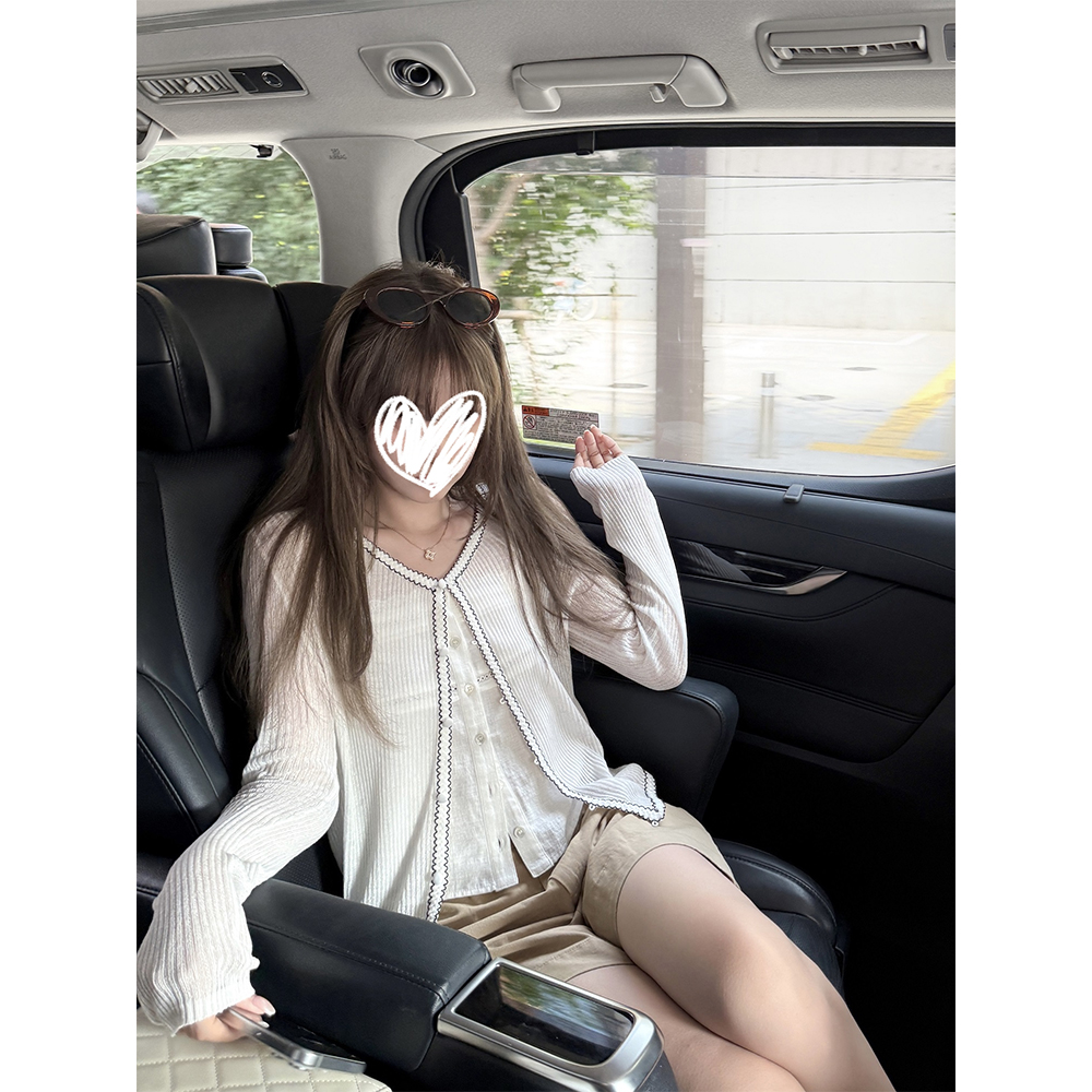 撞色织带薄坑条麻色开衫+罩衫提花花边吊带+阔腿短裤三件套21857#