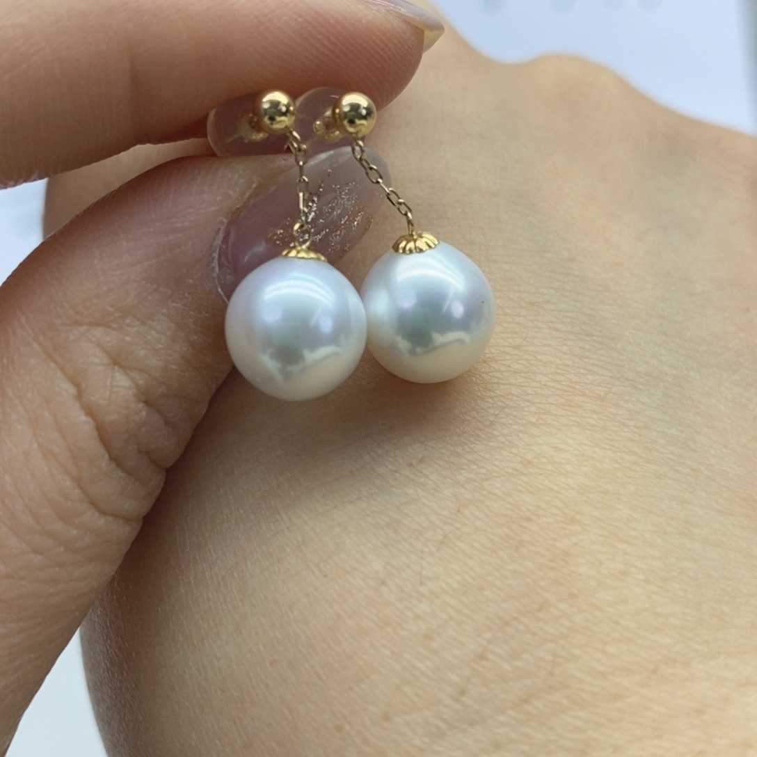18K金镶嵌耳饰淡水珍珠9-10