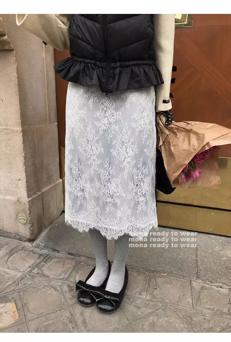 MONA 独特漂亮绝美 蕾丝设计 极简百搭高腰半裙小个子 2025新款