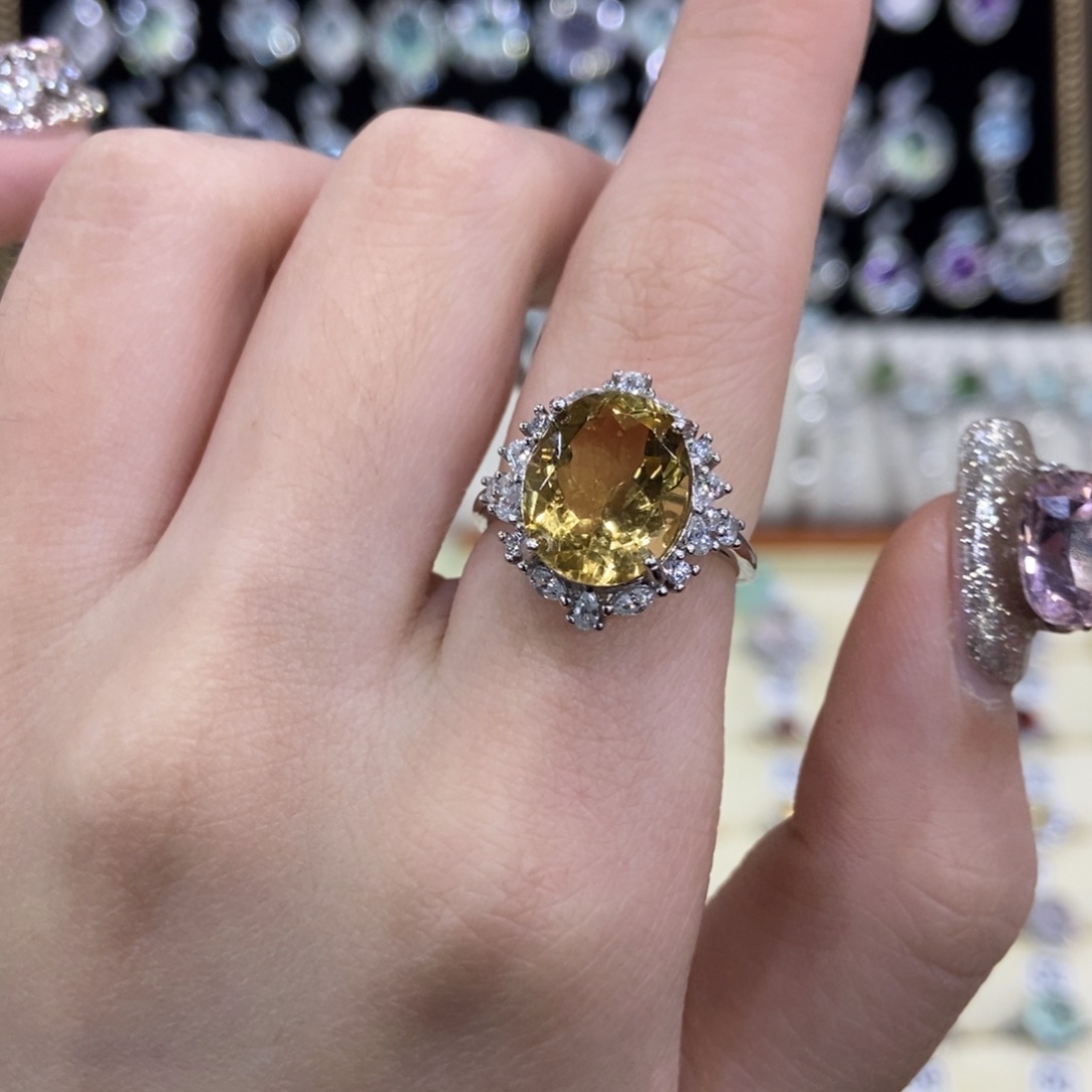 戒指银S925镶嵌黄晶