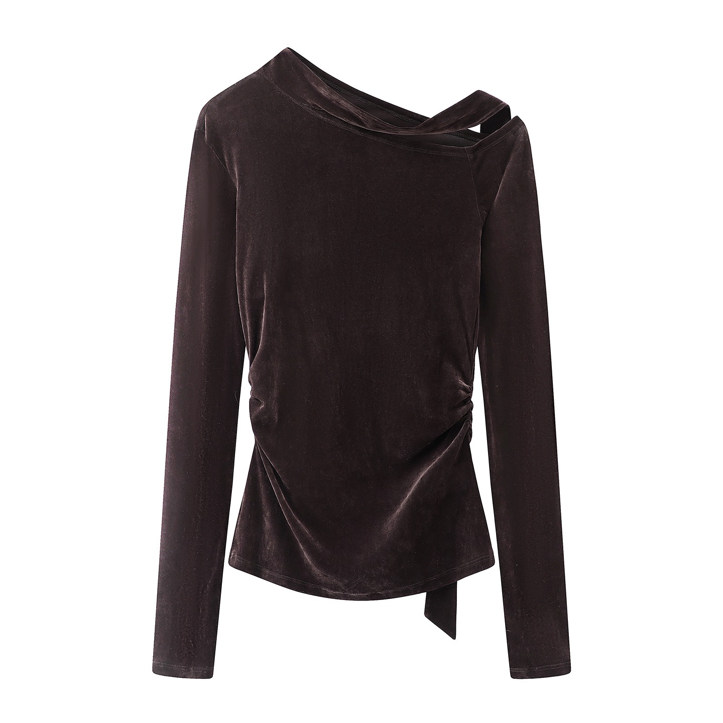 2026春秋装显瘦飘带领丝绒短款套衫上衣女BR601134