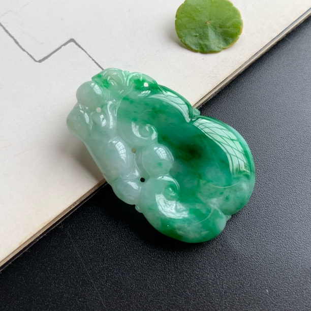 天然缅甸翡翠吊坠《满绿如意》绿色冰阳绿精美俏色女士气质