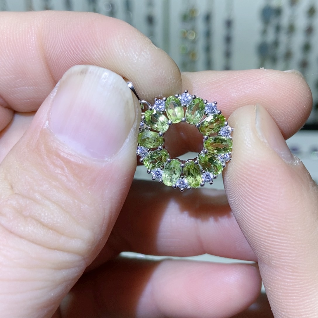 绿水晶戒指银S925镶嵌