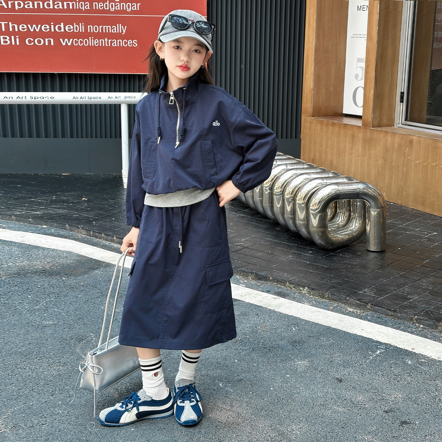 2025新款时尚小个子秋季套装洋气韩版女童中大童ol半身裙网红藏青