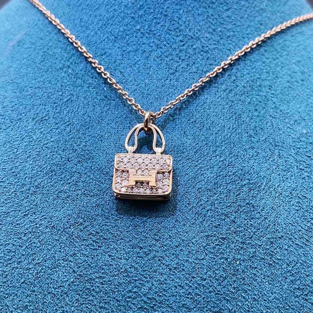 钻石颈饰18K金镶嵌k玫新款康康包项链