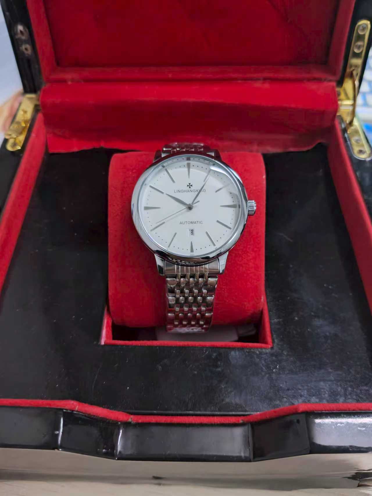 L江家钢带-全自动机械表防水日历镂空腕表男士手表多功能