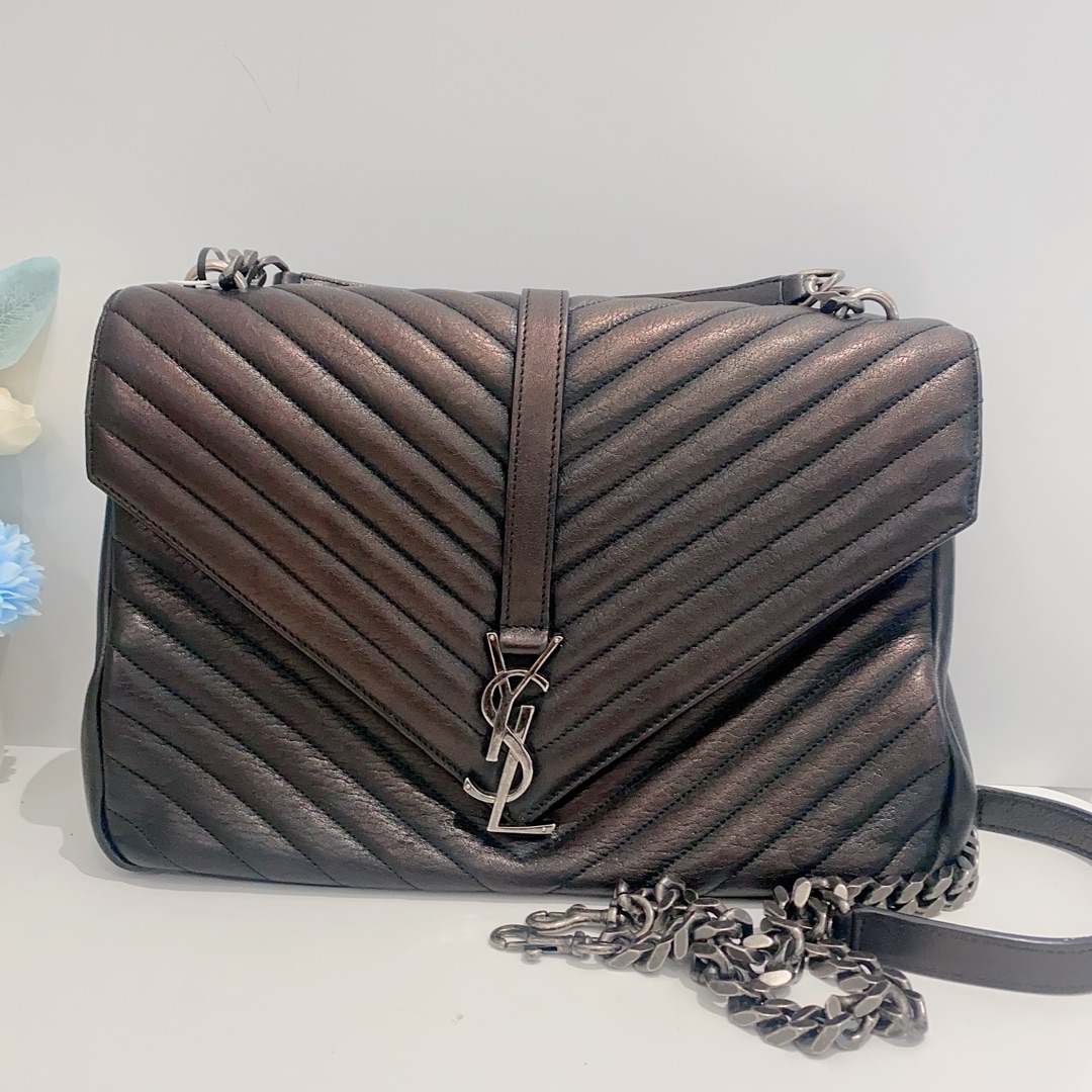 95新 YSL/圣罗兰 黑色邮差包中号单肩包16461300