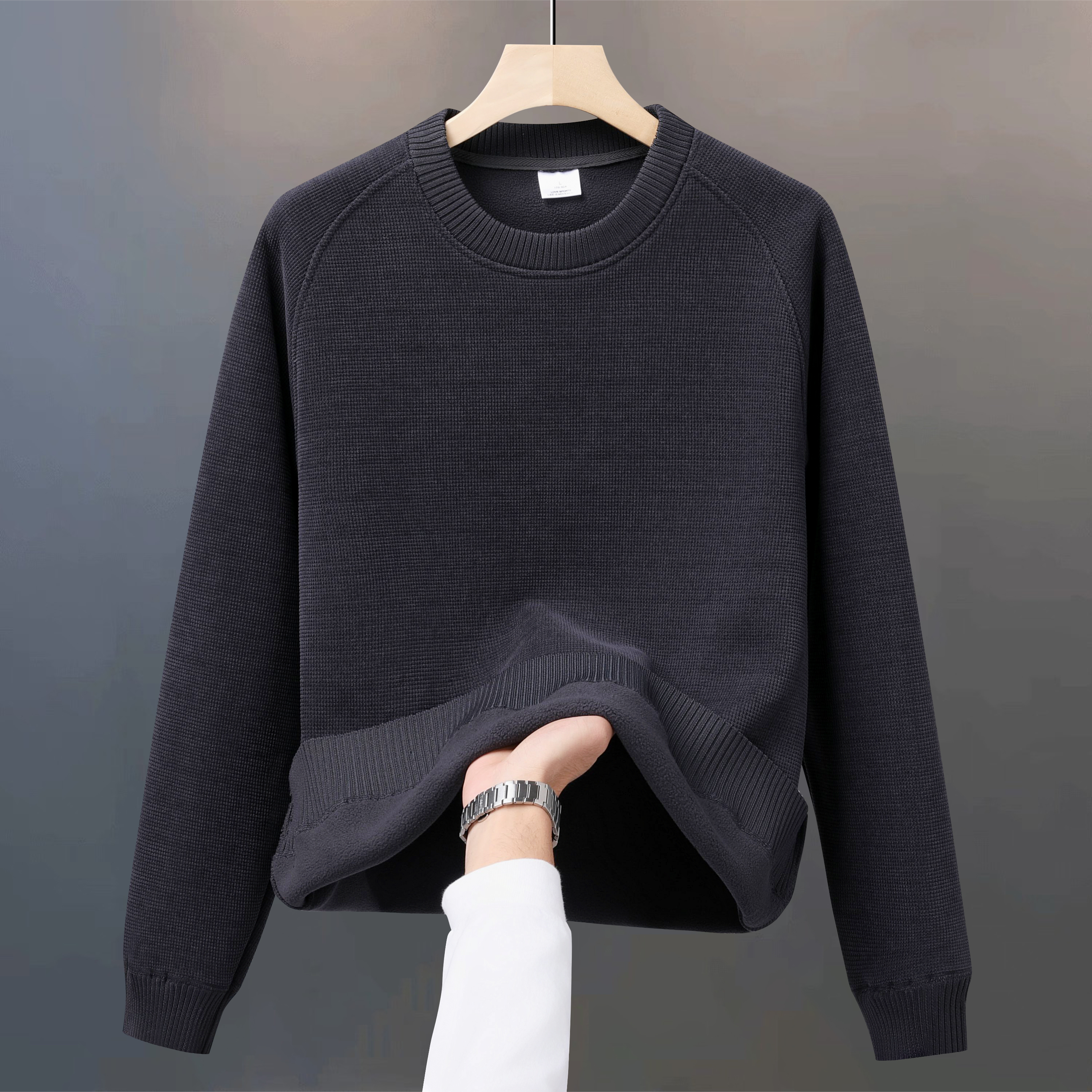 加绒加厚一体绒冬季保暖保温圆领卫衣套头时尚百搭休闲男上衣