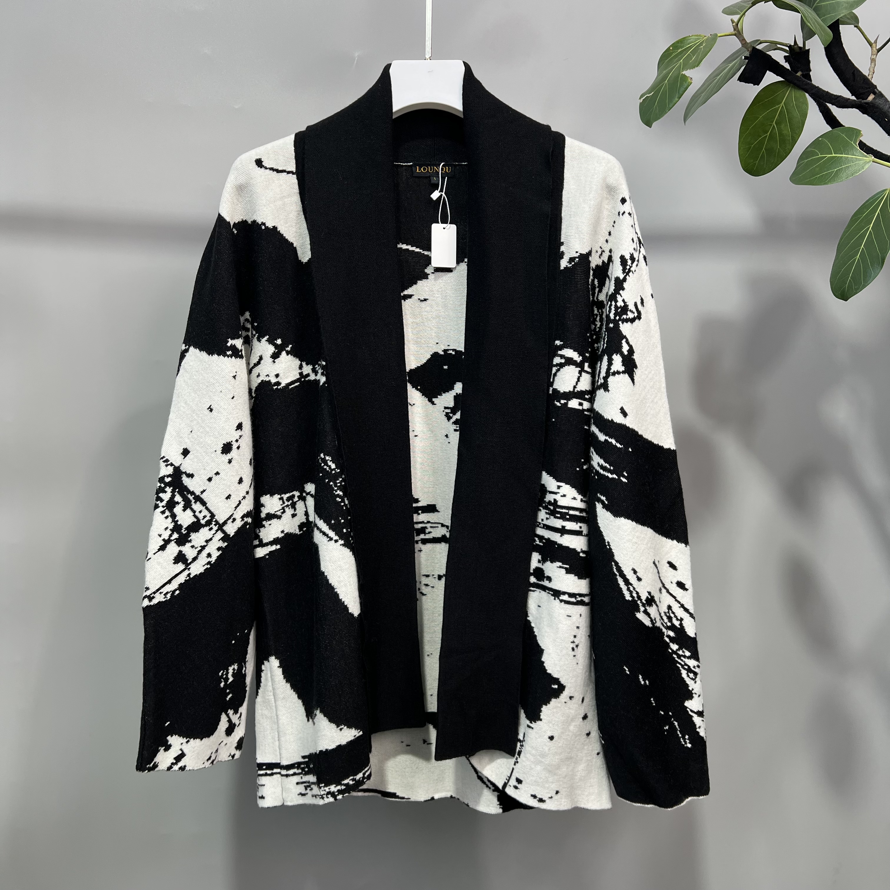 LO 秋季新款男款黑白撞色国风艺术泼墨宽松针织开衫羊毛衫 CT705