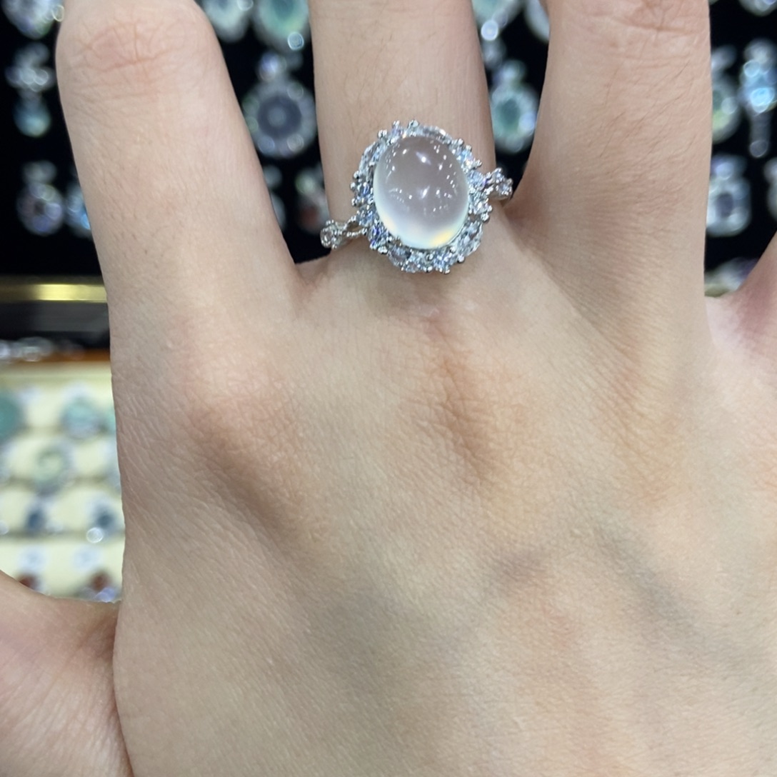 蛇纹石玉银S925镶嵌戒指