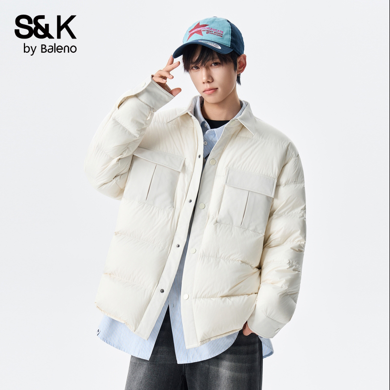 班尼路S&K短款羽绒服情侣冬季保暖衣翻领羽绒内胆90鸭绒锁温外套