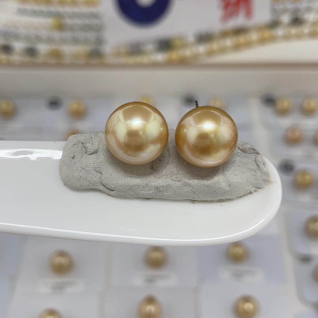 18K金镶嵌海水珍珠12-13金珠素钉