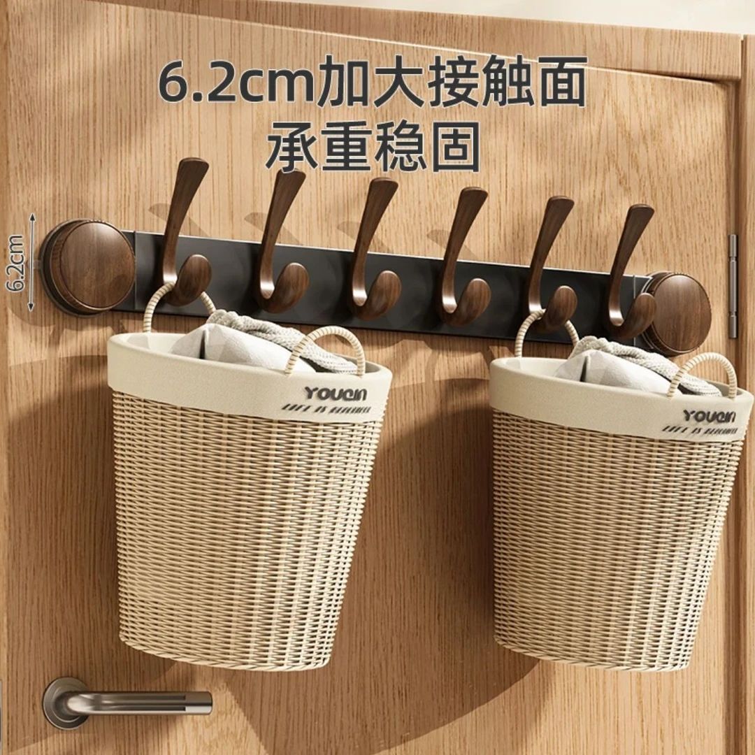 胡桃木吸盘门后挂钩免打孔强力壁挂架衣服钩子帽子收纳