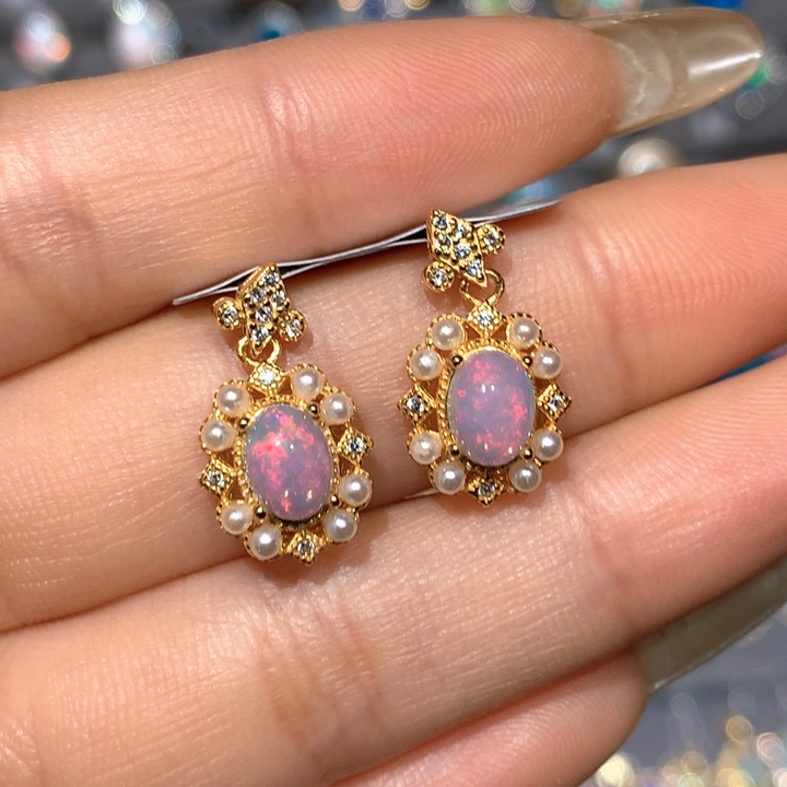 欧泊耳钉h银S925镶嵌福利