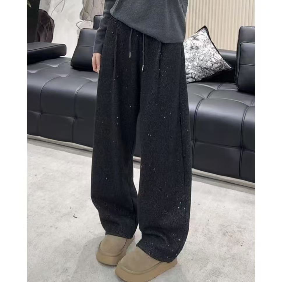 高级感春秋季新款银河系闪闪阔腿裤宽松休闲显瘦弯刀长裤