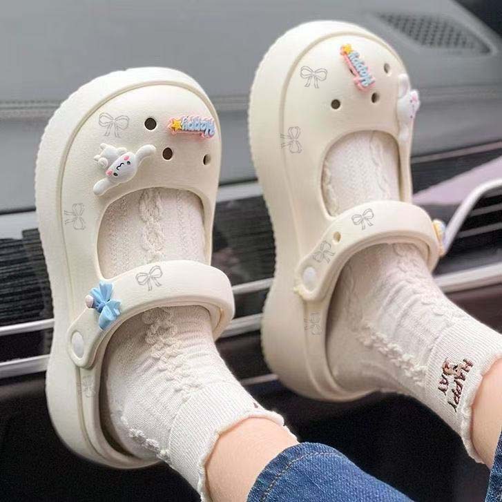 玛丽珍鞋女洞洞鞋女厚底EVA拖鞋可爱一字拖甜美凉鞋包头拖沙滩鞋