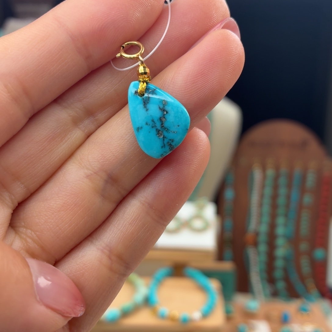 绿松石银S925镀金镶嵌颈饰