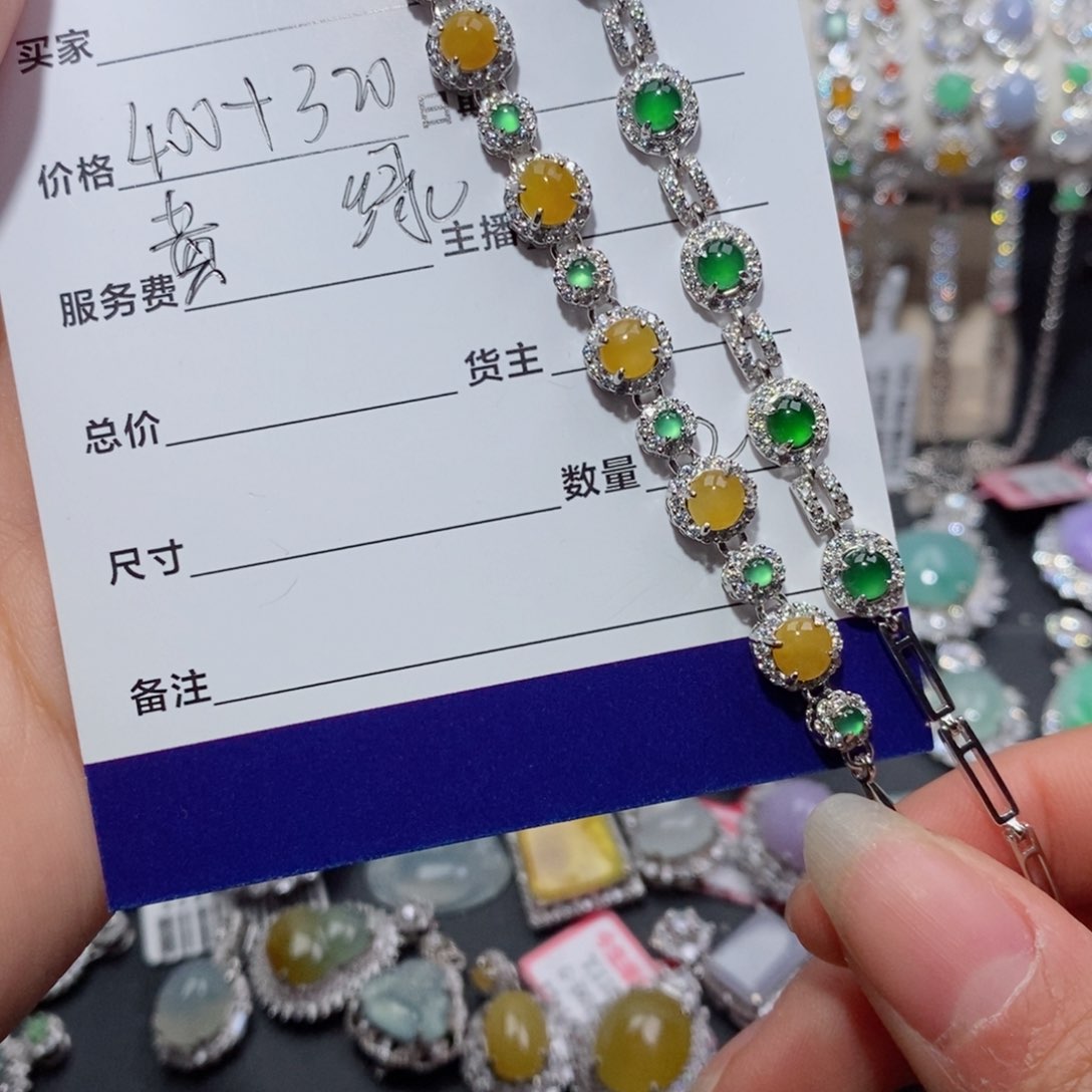 翡翠手链银S925镶嵌开****卜c c c